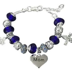 Baseball Mom Beaded Bracelet - Blue & Silver